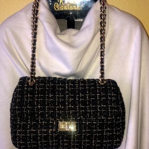 NWOT - Karl Lagerfeld Black and Gold Tweed Bag with Chain Shoulder Straps